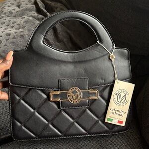 Valentino Orlandi Black Quilted Satchel